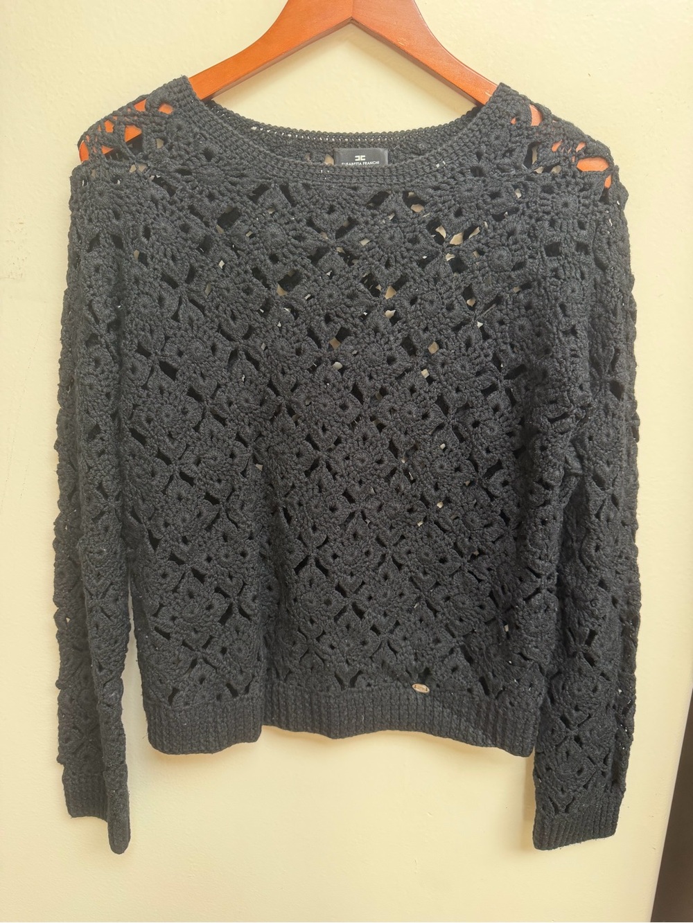 Elisabetta Franchi Black Crochet Openwork Sweater - Women